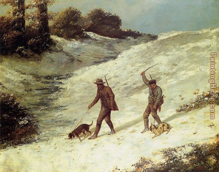 Poachers in the Snow painting - Gustave Courbet Poachers in the Snow art painting